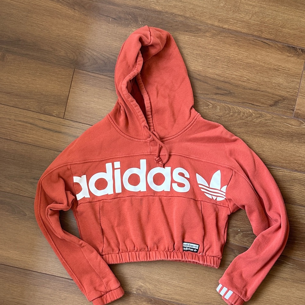 Adidas Coral Cropped Hoodie with White Logo